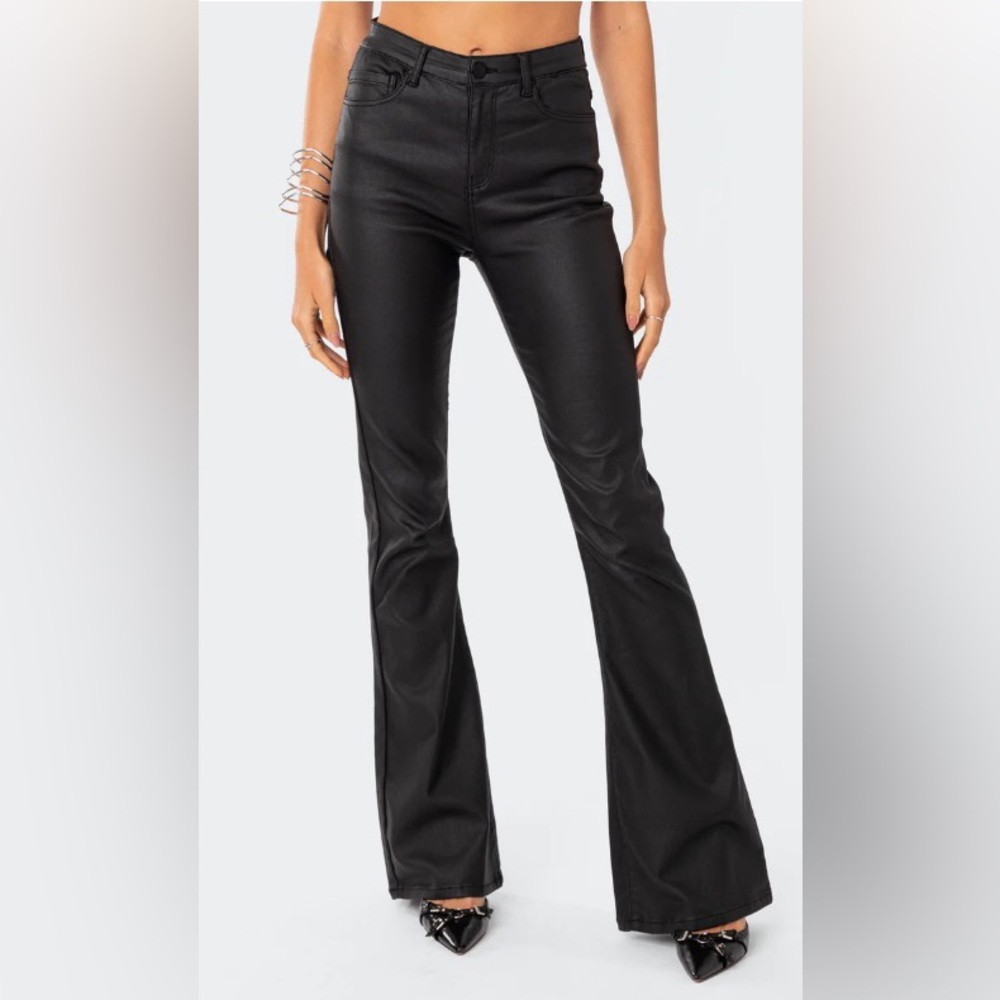 Edikted Luna Faux Leather Flare Jeans (XS)
